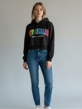 Desiree Collection Cropped Hoodie  'New Orleans' Graphic - French Quarter Size S
